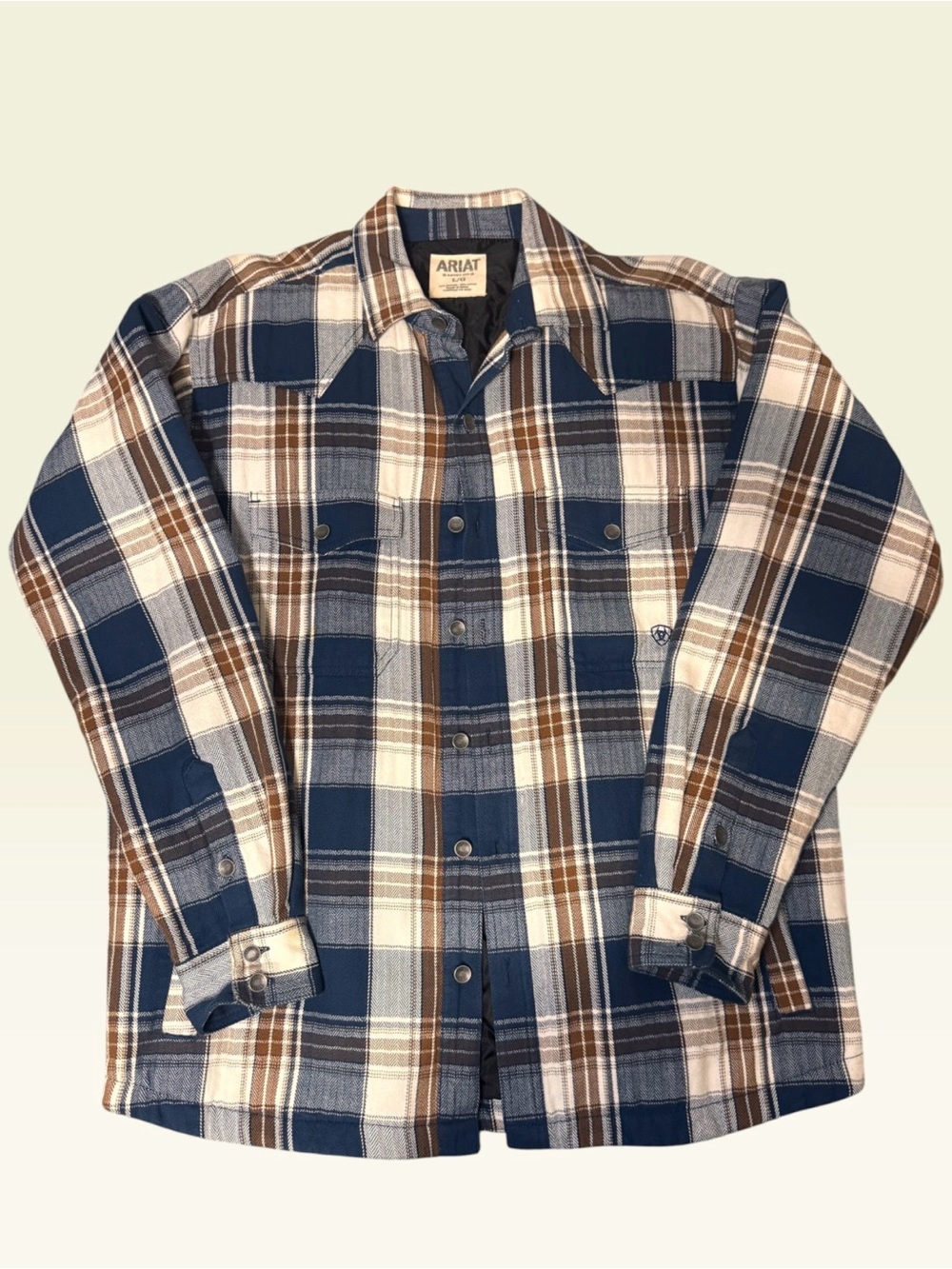 Ariat Navy, Brown & White Plaid Button-Front Shirt Jacket  Size L